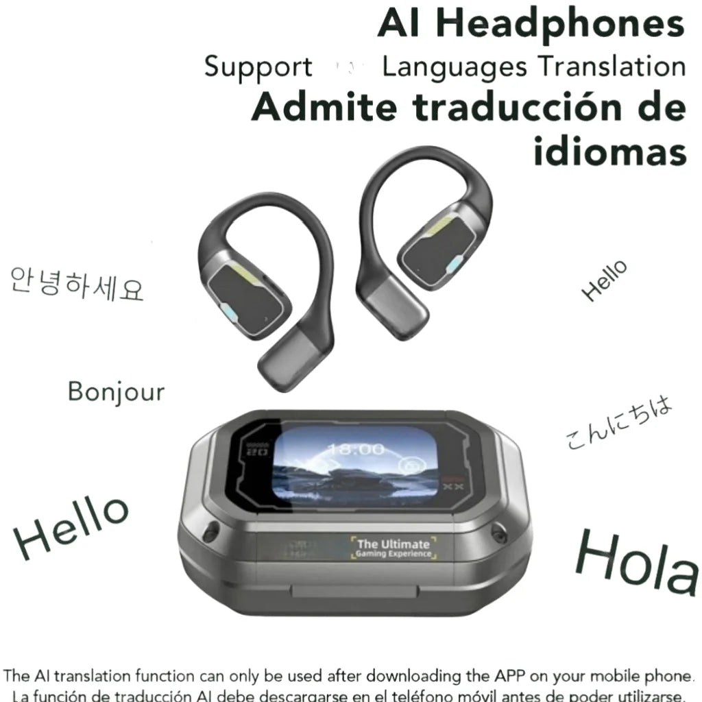 AI Wireless Bluetooth Open Headset V5.4 AI Headphones with Mic Gaming Earbuds HiFi Sports Noise Reduction Waterproof Earphones