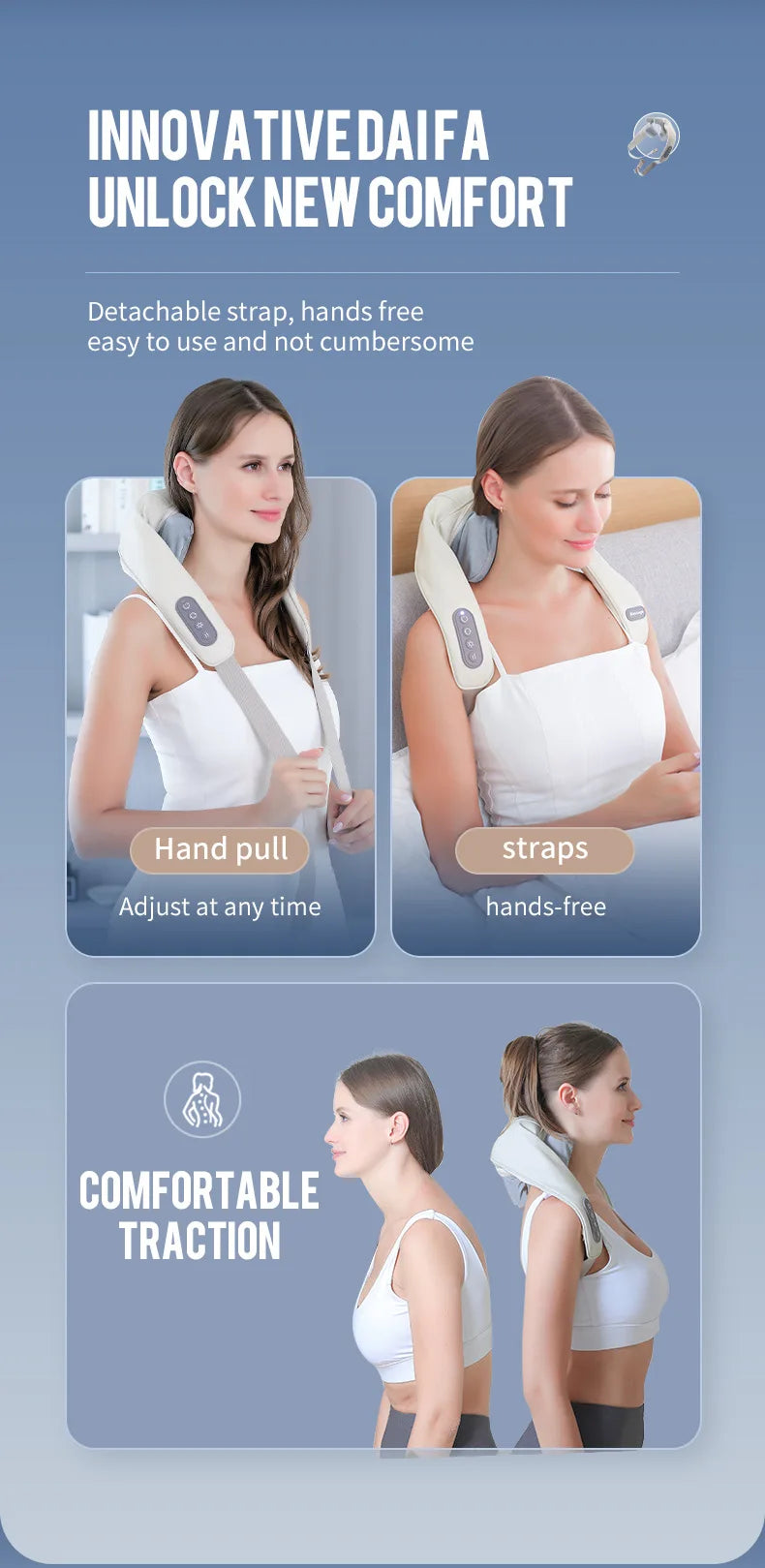 Elegance Tanzanite 26W Neck And Shoulder Massager Wireless Shoulder And Back Kneading Massage Shawl Trapezius Neck Cervical masajeador