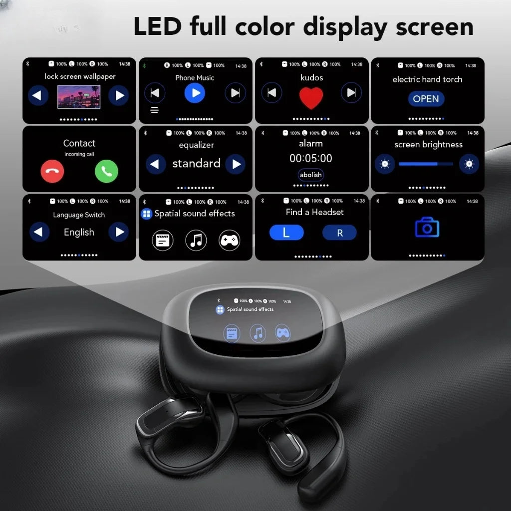 AI Wireless Bluetooth Open Headset V5.4 AI Headphones with Mic Gaming Earbuds HiFi Sports Noise Reduction Waterproof Earphones