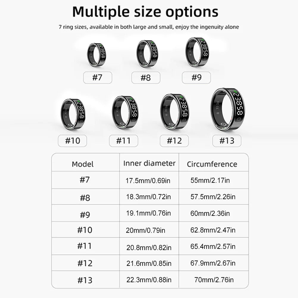 R11C Smart Ring Health Ring with Heart Rate Blood Oxygen Sleep Monitoring Health Monitor with Display Screen for Women&Men