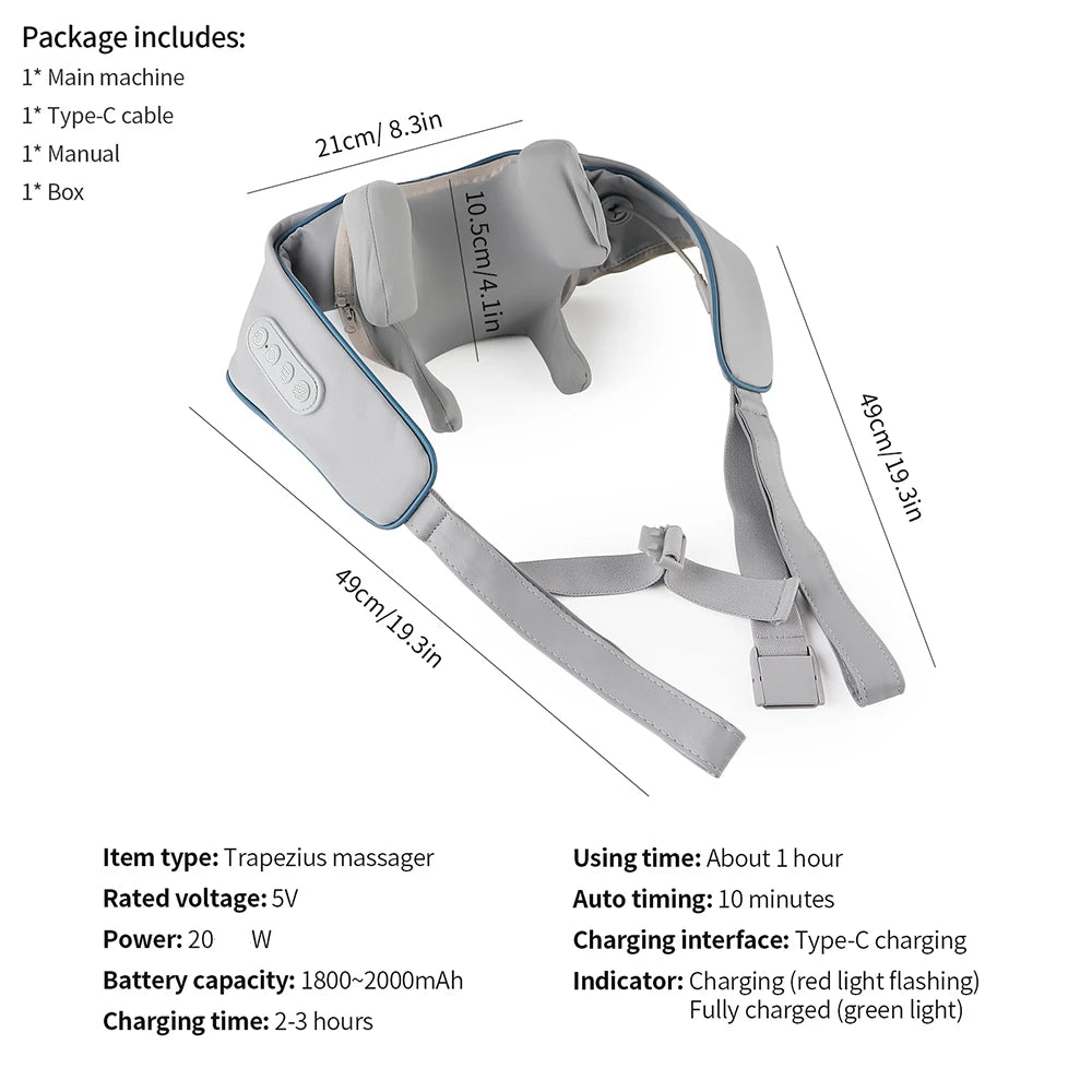 Elegance Tanzanite 26W Neck And Shoulder Massager Wireless Shoulder And Back Kneading Massage Shawl Trapezius Neck Cervical masajeador