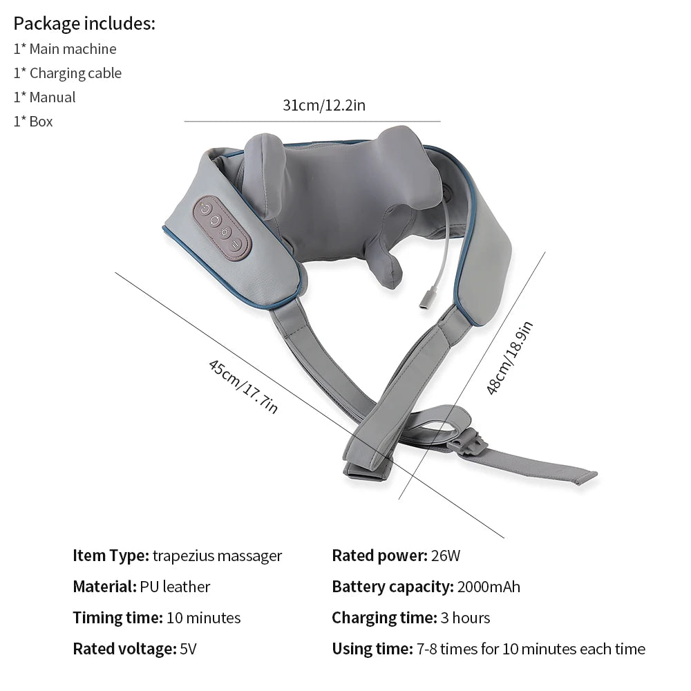 Elegance Tanzanite 26W Neck And Shoulder Massager Wireless Shoulder And Back Kneading Massage Shawl Trapezius Neck Cervical masajeador