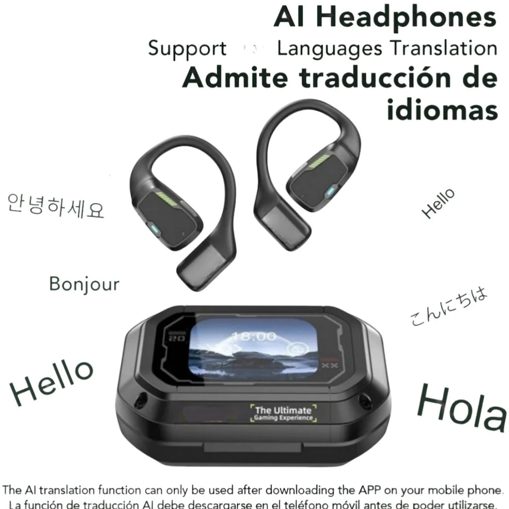 AI Wireless Bluetooth Open Headset V5.4 AI Headphones with Mic Gaming Earbuds HiFi Sports Noise Reduction Waterproof Earphones