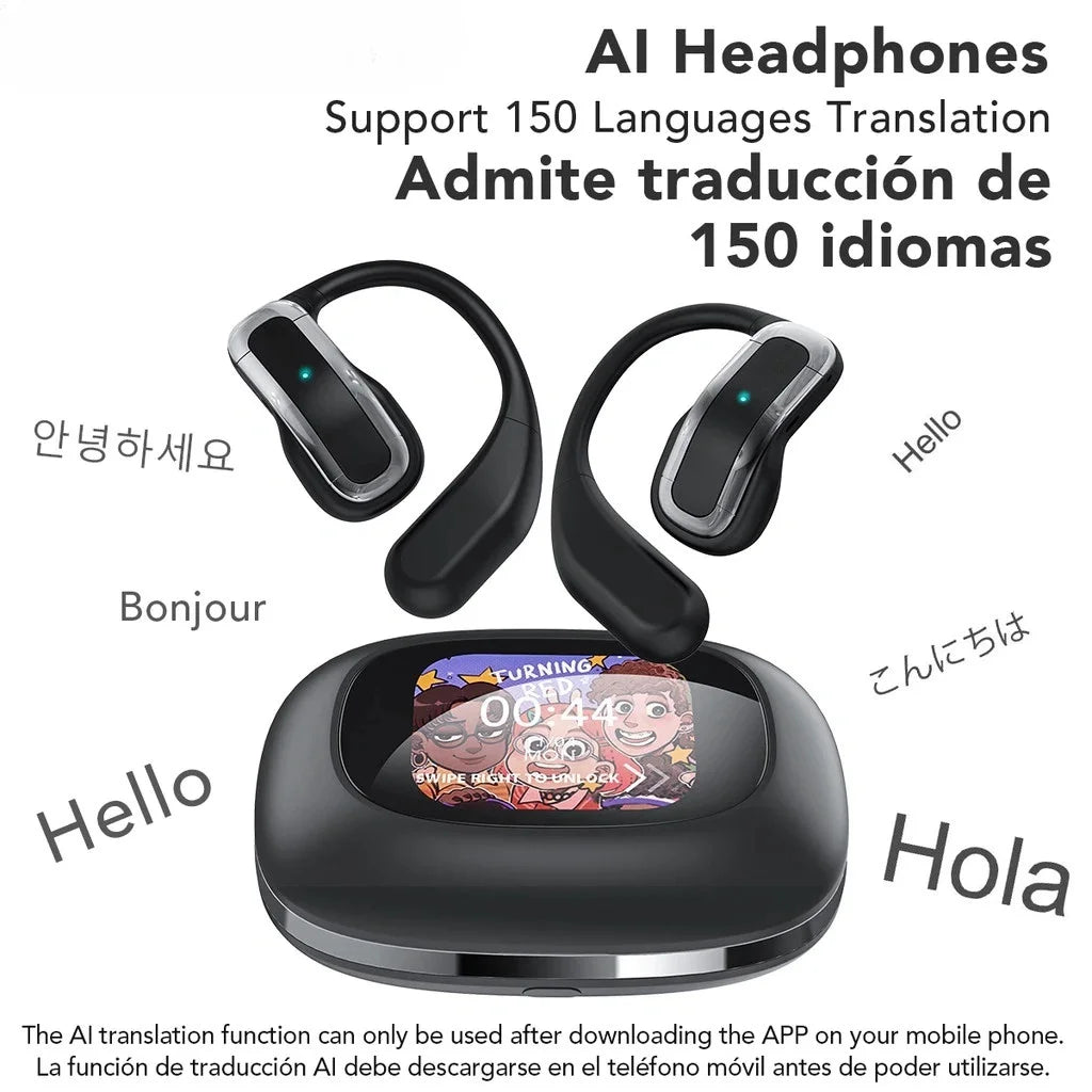 AI Wireless Bluetooth Open Headset V5.4 AI Headphones with Mic Gaming Earbuds HiFi Sports Noise Reduction Waterproof Earphones
