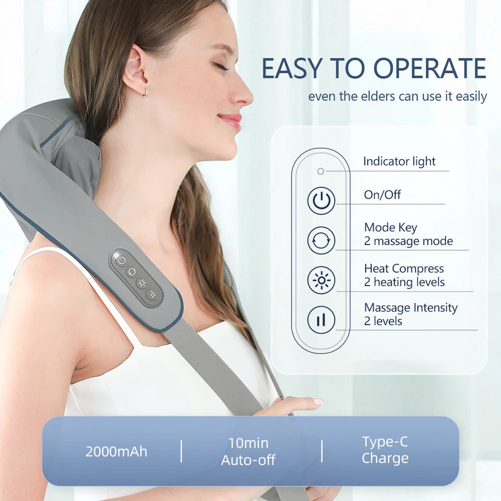 Elegance Tanzanite 26W Neck And Shoulder Massager Wireless Shoulder And Back Kneading Massage Shawl Trapezius Neck Cervical masajeador