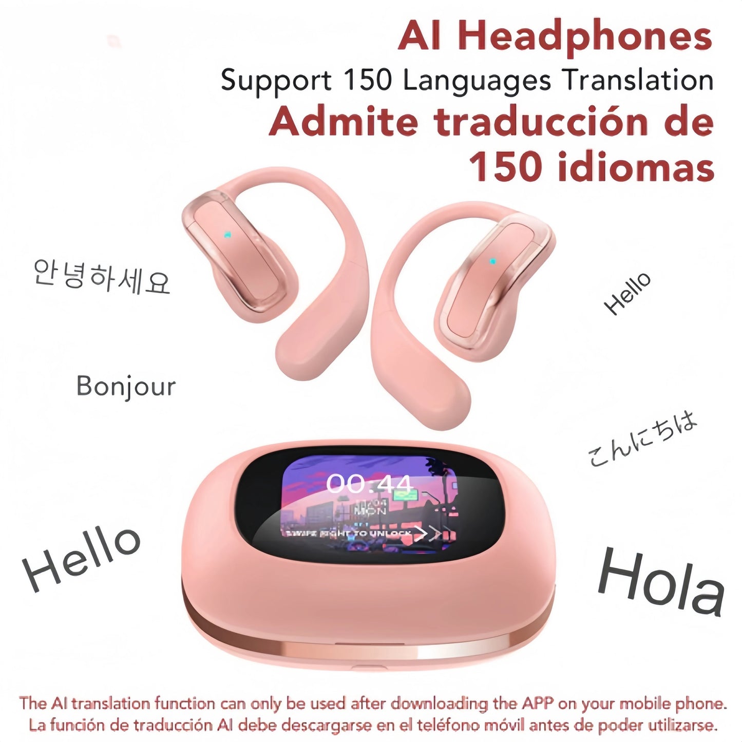 AI Wireless Bluetooth Open Headset V5.4 AI Headphones with Mic Gaming Earbuds HiFi Sports Noise Reduction Waterproof Earphones