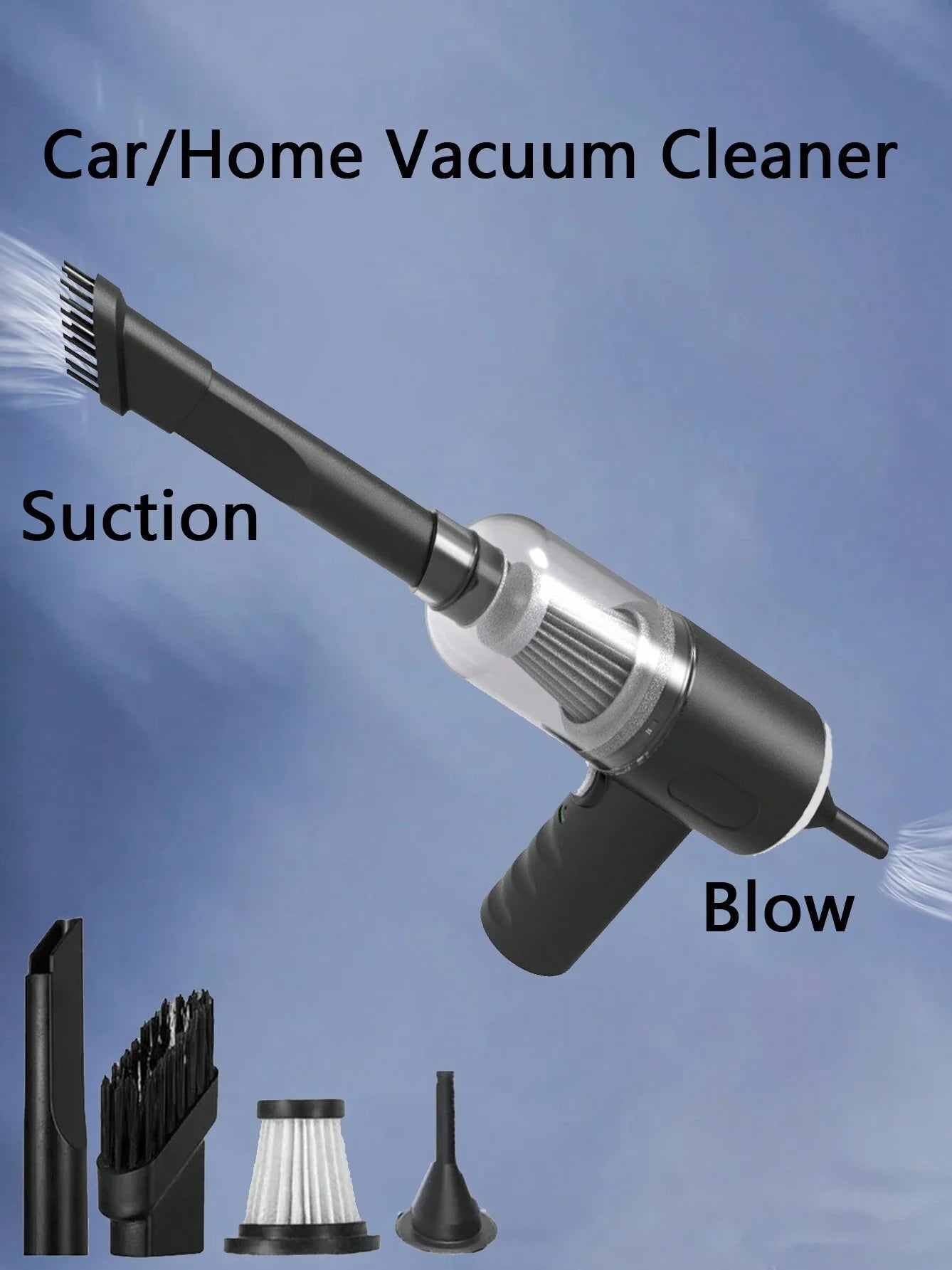 1pc120W High Power Wireless Vacuum Cleaner Dual Use for Home and Car Powerful Vacuum Cleaner Black