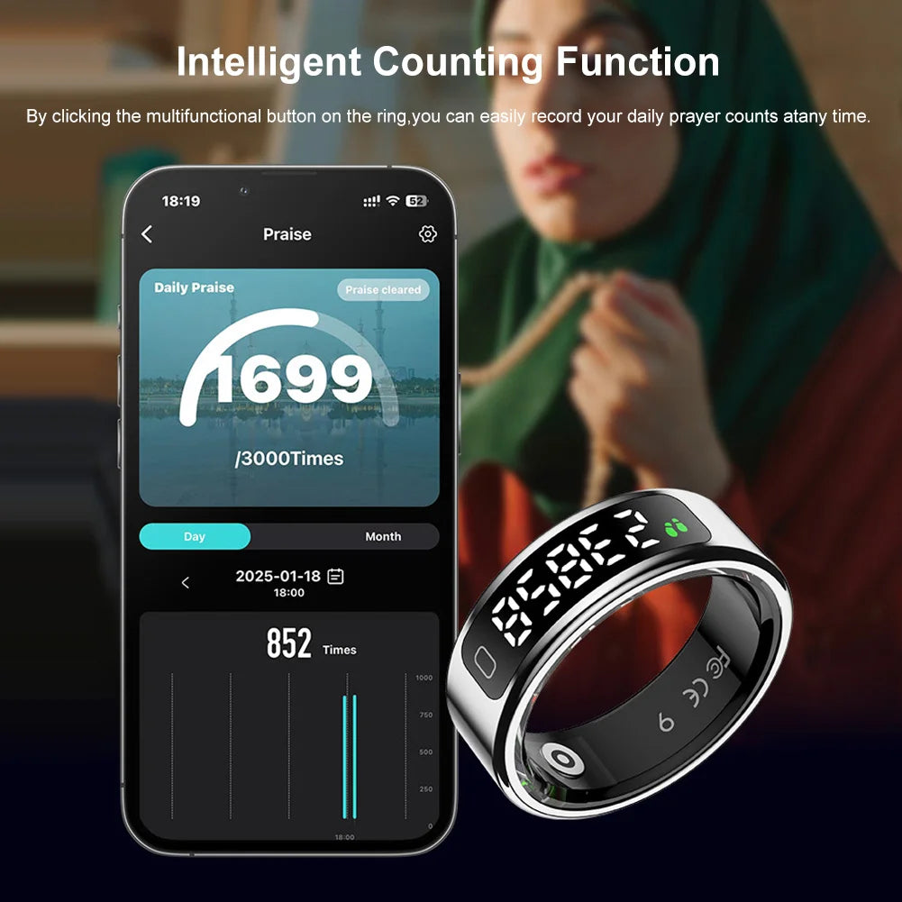 R11C Smart Ring Health Ring with Heart Rate Blood Oxygen Sleep Monitoring Health Monitor with Display Screen for Women&Men