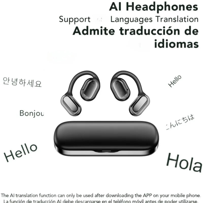 AI Wireless Bluetooth Open Headset V5.4 AI Headphones with Mic Gaming Earbuds HiFi Sports Noise Reduction Waterproof Earphones