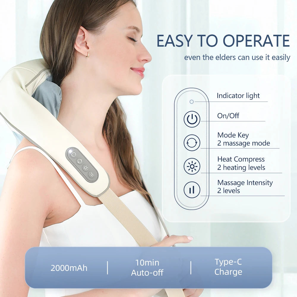 Elegance Tanzanite 26W Neck And Shoulder Massager Wireless Shoulder And Back Kneading Massage Shawl Trapezius Neck Cervical masajeador