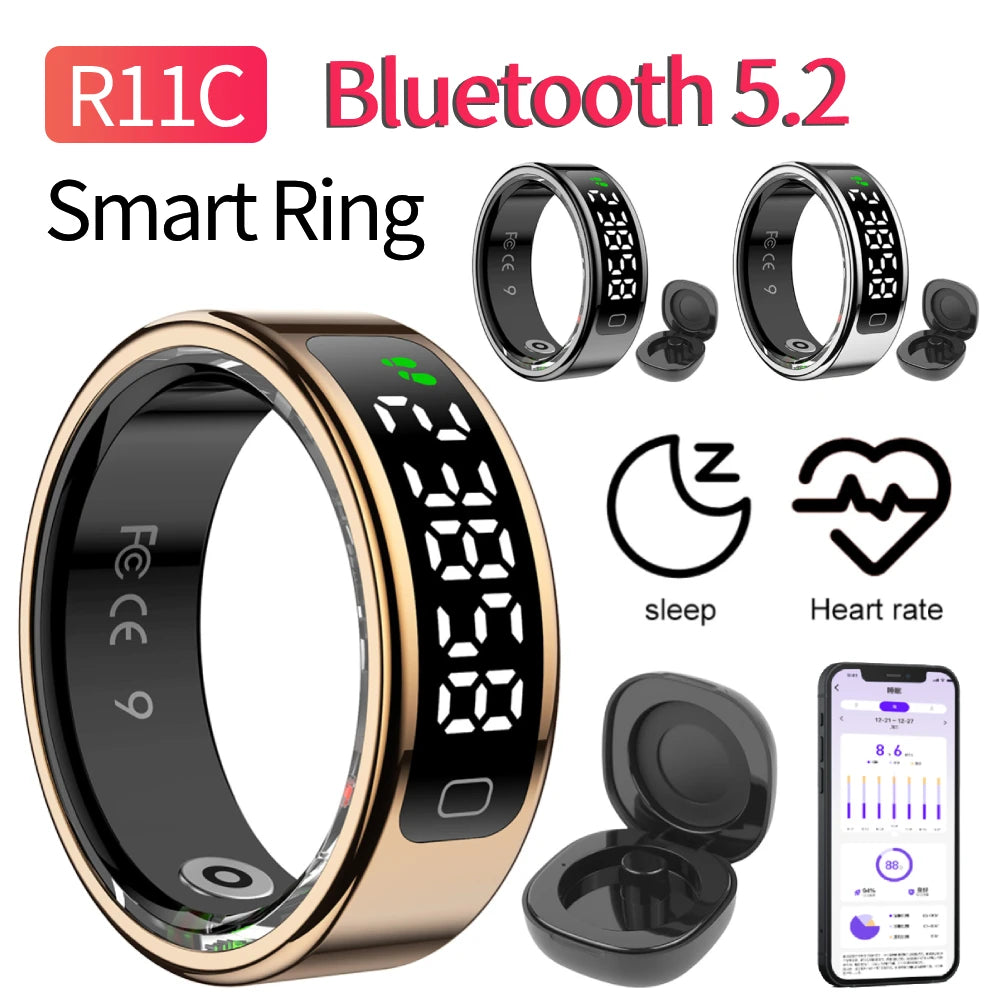 R11C Smart Ring Health Ring with Heart Rate Blood Oxygen Sleep Monitoring Health Monitor with Display Screen for Women&Men