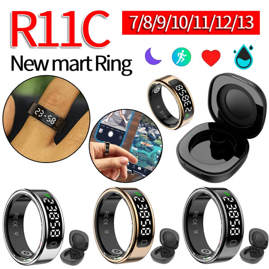 R11C Smart Ring Health Ring with Heart Rate Blood Oxygen Sleep Monitoring Health Monitor with Display Screen for Women&Men
