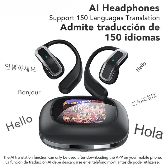 AI Wireless Bluetooth Open Headset V5.4 AI Headphones with Mic Gaming Earbuds HiFi Sports Noise Reduction Waterproof Earphones